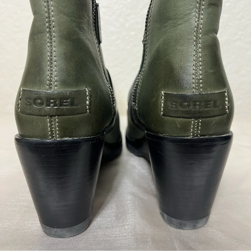 Sorel After Hours Waterproof Leather Wedge Bootie Color Nori NL2550-383 Size 7.5
